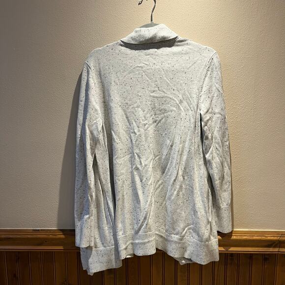 Lands End Open Front Cardigan Sweater Sz M Gray Speckled Cotton Modal Casual - Picture 2 of 5